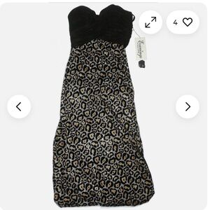 NWT Allure Strapless Sequin Maxi Black and Leopard Evening Gown Size 4